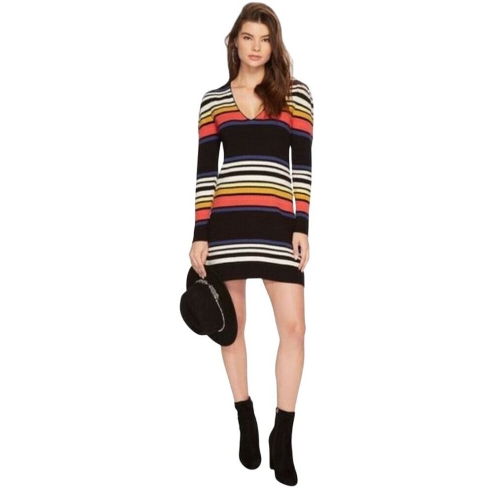 Free People Gidget Sweater Dress V Neck Long Puff Sleeve Retro Size XS